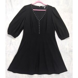 Karl Lagerfeld Dress 14 Studs Black Fit & Flare A-Line Silhouette Balloon Sleeve